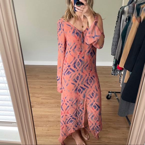 Gypsy 05 100% Silk Coral Maxi Dress (S) - Picture 2 of 9